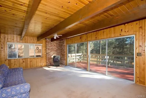 a living room with a large window