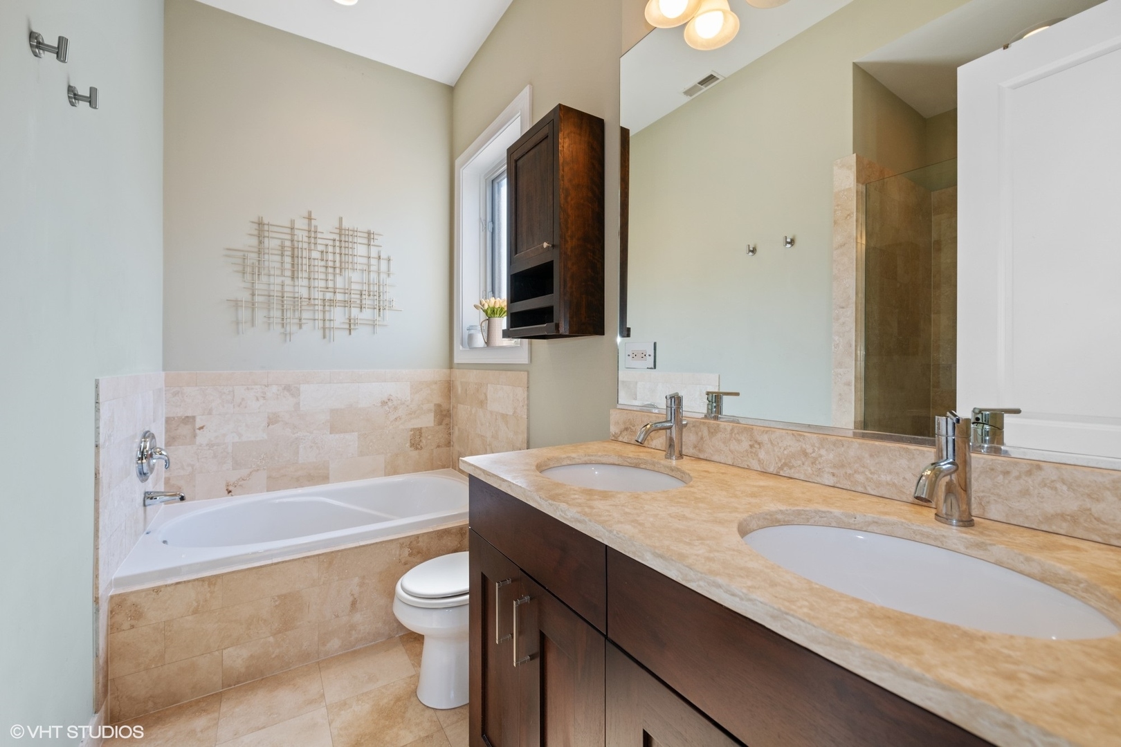 2642 West Cortez Street, Unit 3 Chicago, IL 60622 - Photo 14 of 19 a bathroom with a granite countertop sink a toilet and bathtub