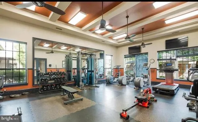 a gym room with gym equipment