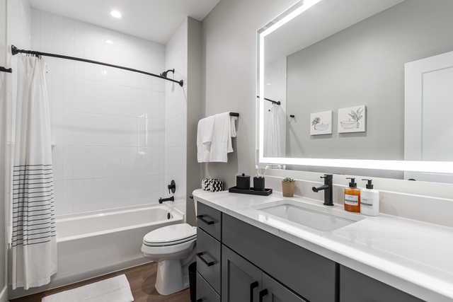 5424 Old Orchard Road Skokie, IL 60077 - Photo 27 of 56 a bathroom with a granite countertop sink toilet and shower