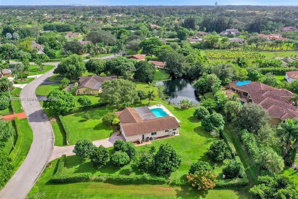 an aerial view of residential house with outdoor space and street view