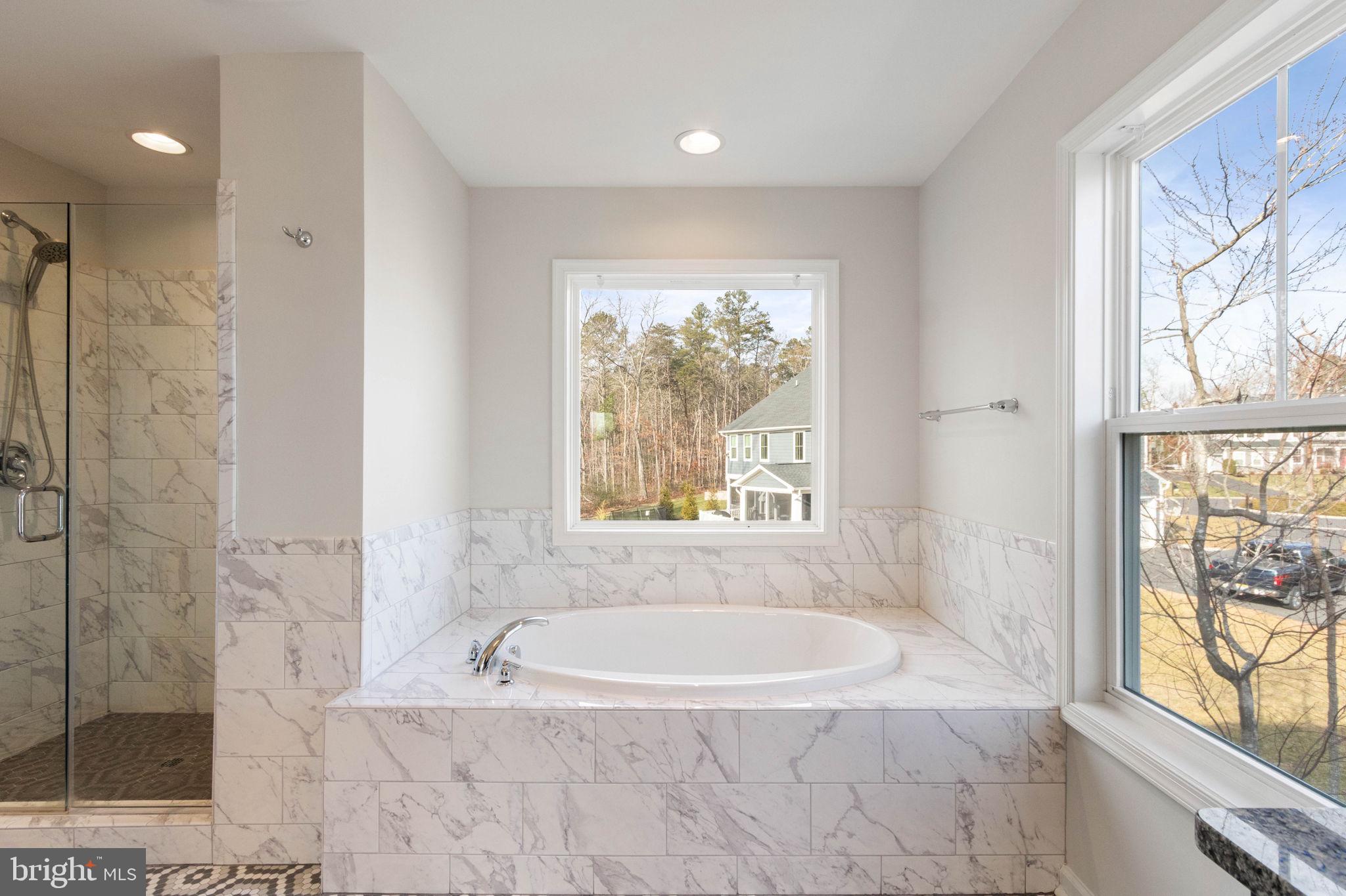 10602 Springvale Lane Spotsylvania, VA 22551 - Photo 35 of 92 a bathroom with a granite countertop tub a window and a shower