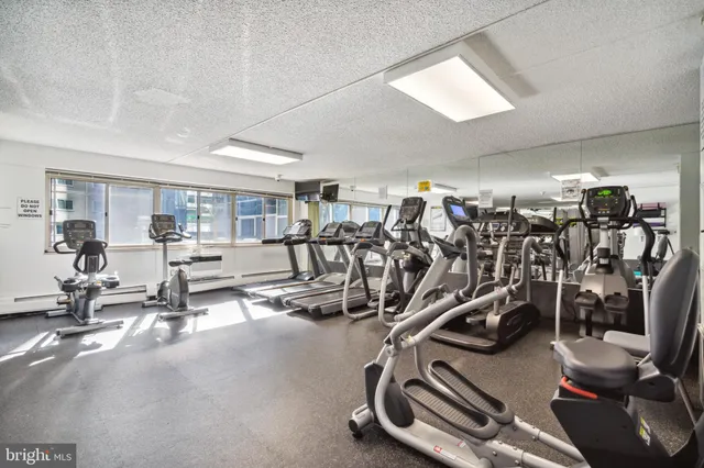 a view of a room with gym equipment