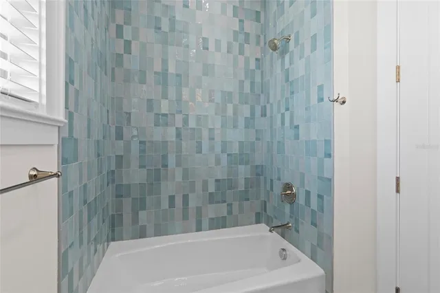 a bathroom with a bathtub