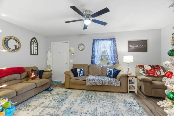 a living room with furniture and a couch