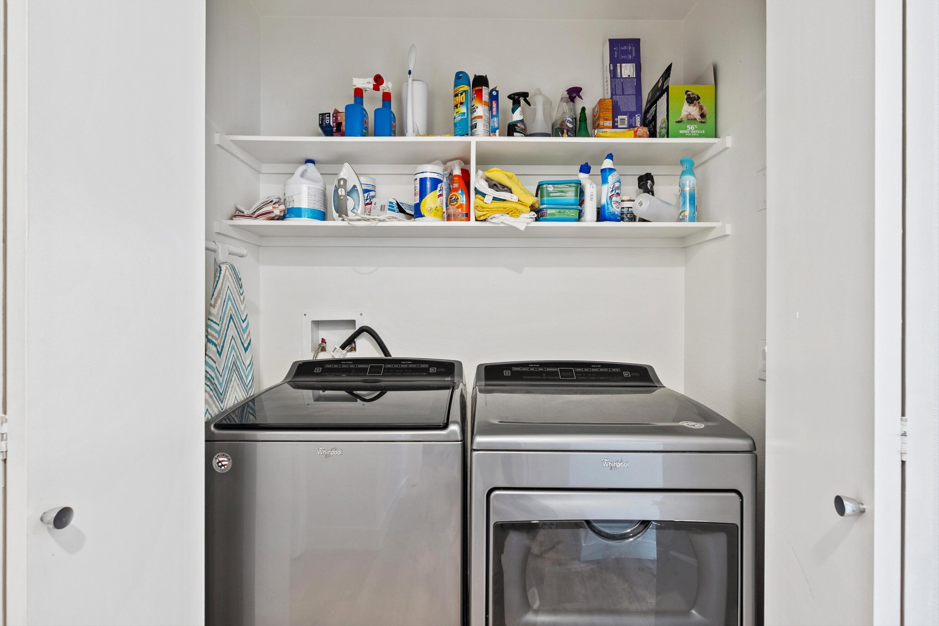 54326 Oak-Tree, Unit A122 La Quinta, CA 92253 - Photo 30 of 32 a utility room with dryer washer and shoe rack