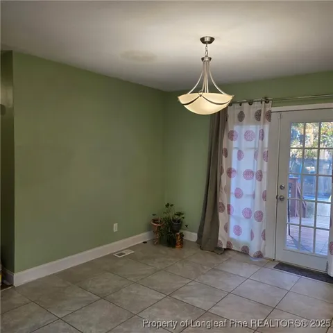a view of a chandelier in a room