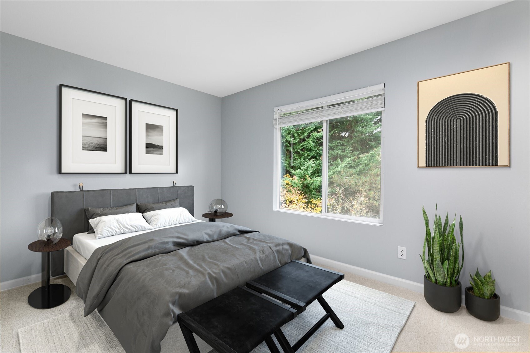 22607 42nd Place South, Unit 13 Kent, WA 98032 - Photo 11 of 19 a bedroom with a bed and a potted plant