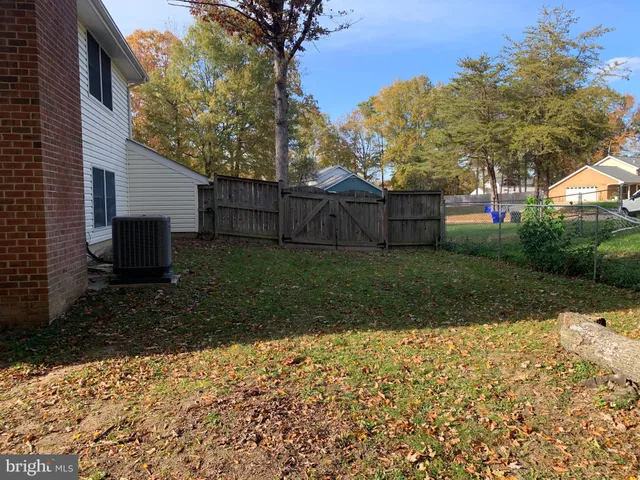 a view of a backyard with potted plants and large tree