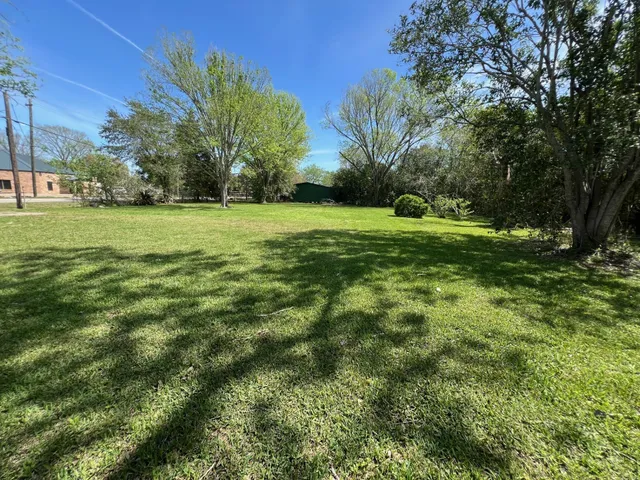 a view of a field of grass and trees