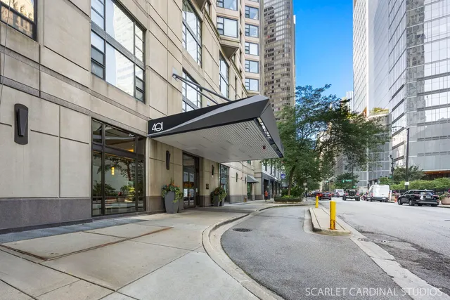 a view of a building with a street