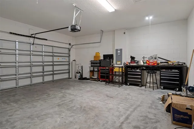 a view of a garage with furniture