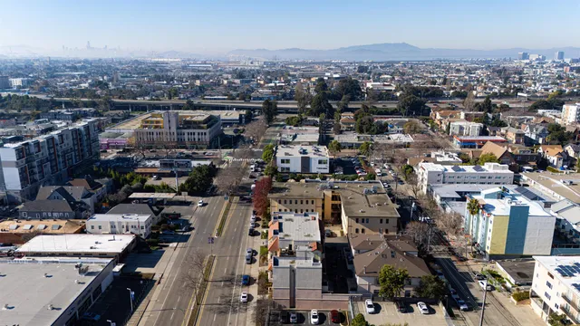 an aerial view of a city
