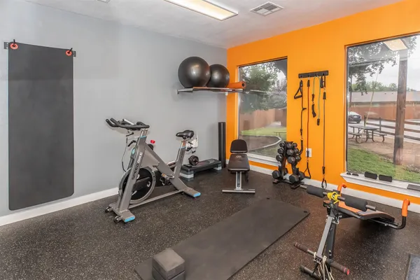 a view of a room with gym equipment