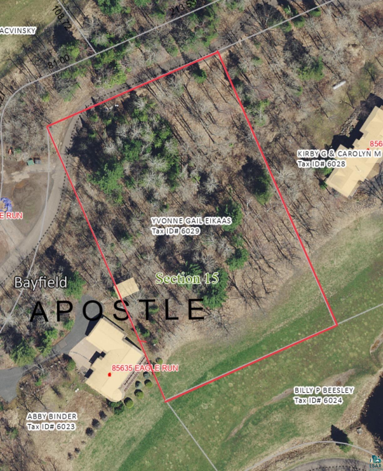 Tbd Eagle Run Bayfield, WI 54814 - Photo 8 of 8 Aerial map of property and surrounding area with property boundaries highlighted