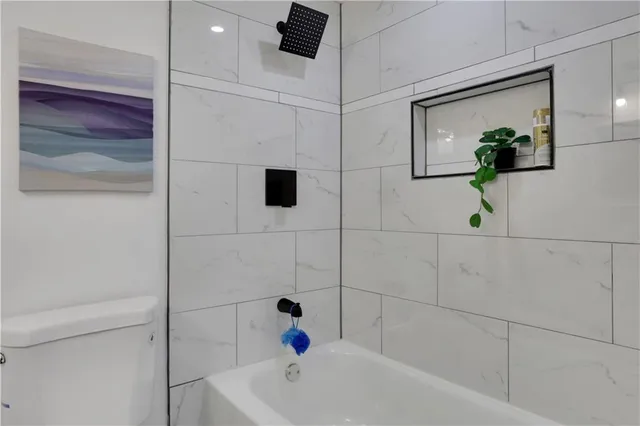 a bathroom with a bathtub