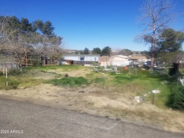 a view of a town with big trees