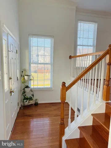 a view of entryway and hall with wooden floor