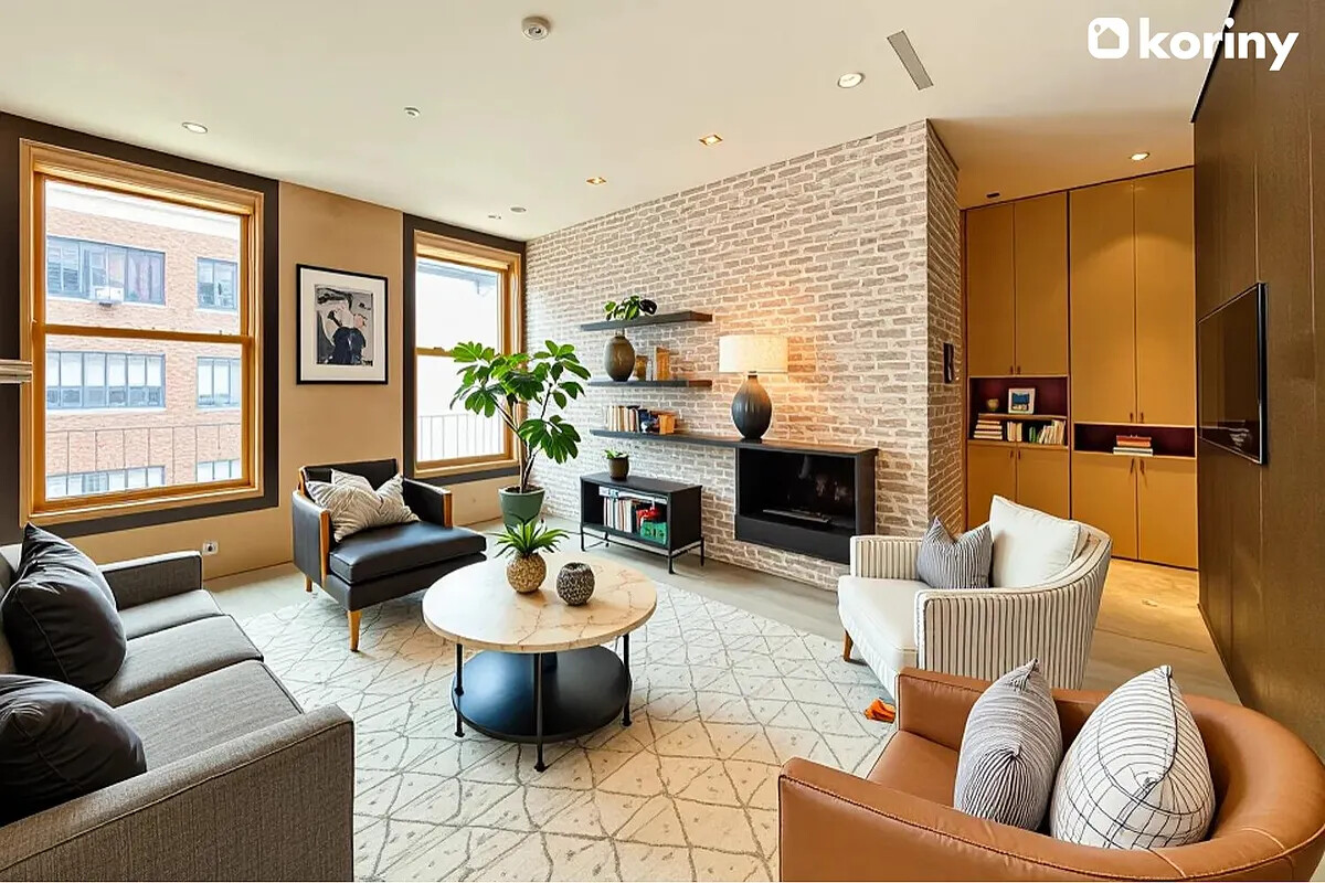 75 Warren Street Brooklyn, NY 11201 - Photo 1 of 39 a living room with fireplace furniture and a large window