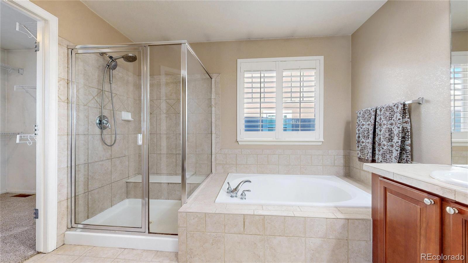 10797 Hickory Ridge Street Highlands Ranch, CO 80126 - Photo 17 of 42 a bathroom with a bathtub and a shower