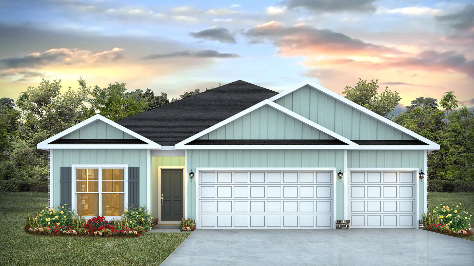 front view of a house with a yard