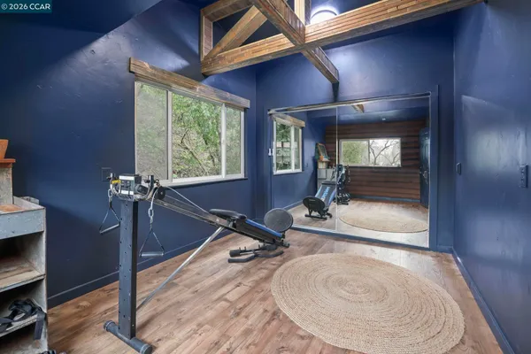 a room with gym equipment