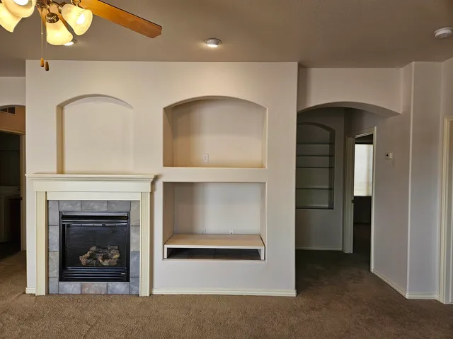 a living room with a fireplace in it