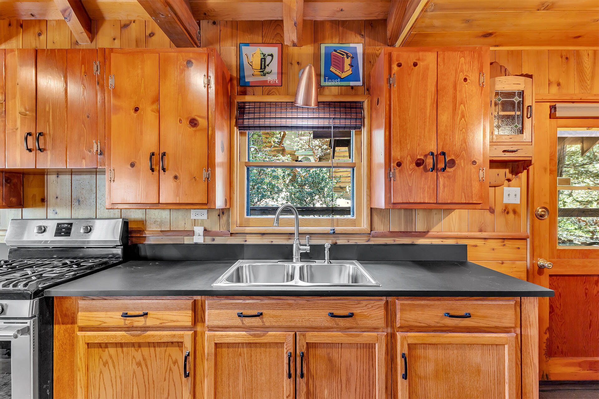52646 Chickadee Lane Idyllwild, CA 92549 - Photo 16 of 73 a kitchen with stainless steel appliances granite countertop a sink and a cabinets