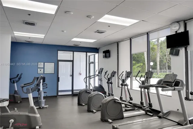 a view of a room with gym equipment