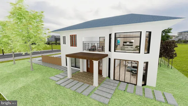 a view of a house with backyard porch and sitting area