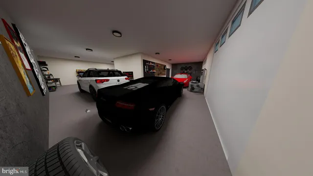 a view of a hallway with stainless steel appliances with wooden floor