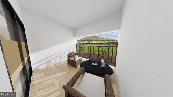 a bedroom with a bed a couch and a large window