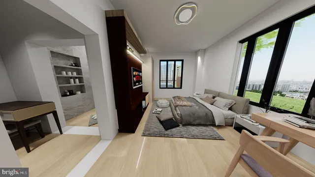 a bed room with a bed and a window