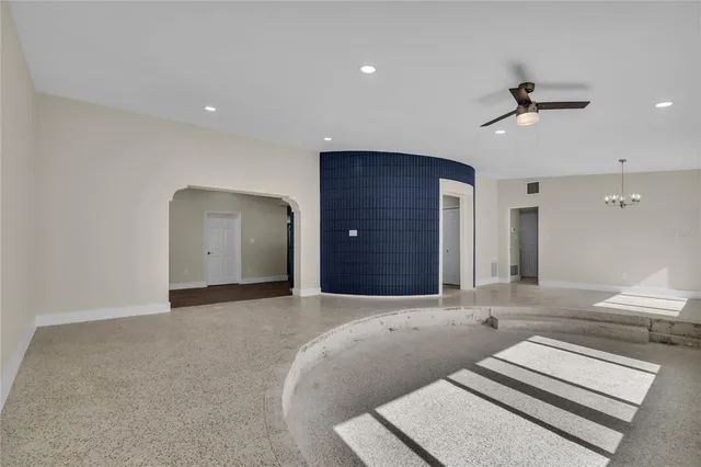a view of a livingroom with a chandelier