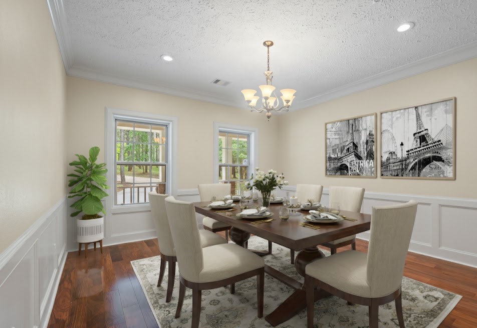 519 Dodge-Oakhurst Road Huntsville, TX 77320 - Photo 13 of 50 a view of a dining room with furniture wooden floor and a chandelier