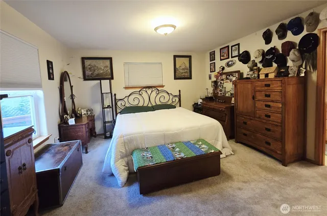 a bedroom with a bed and a dresser