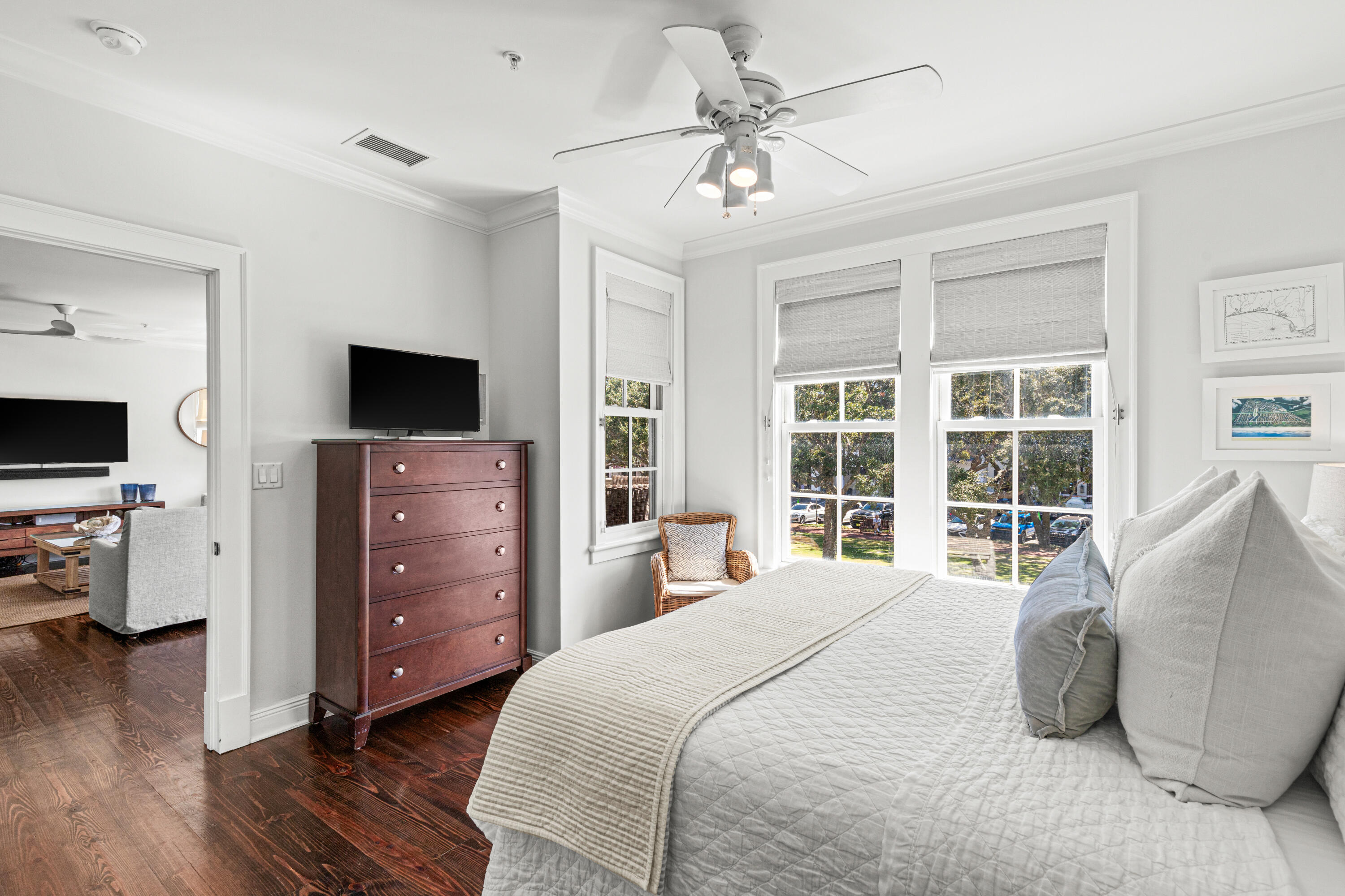 104 North Barrett Square, Unit 2A Inlet Beach, FL 32461 - Photo 33 of 44 a bedroom with a bed and a flat screen tv