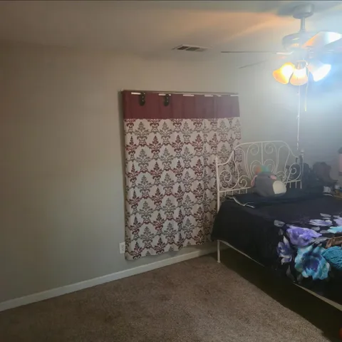 a room with a chandelier