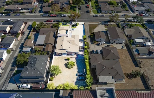 an aerial view of a yard with outdoor space