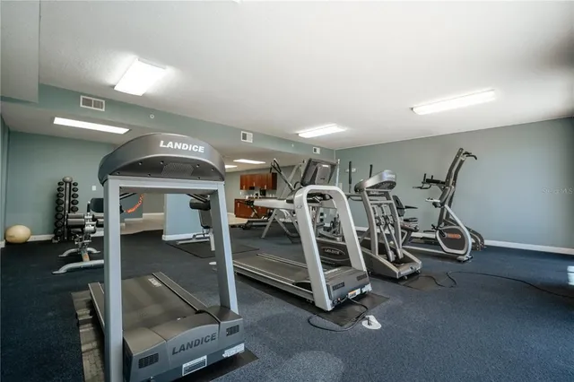 a view of a room with gym equipment