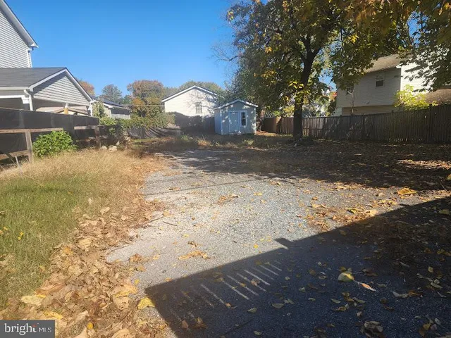 a view of a yard with plants and trees