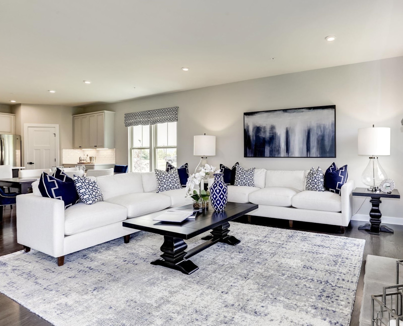 2100 Hope Pointe Drive North Myrtle Beach, SC 29582 - Photo 5 of 12 Living room featuring recessed lighting, a stone fireplace, and dark wood-style floors