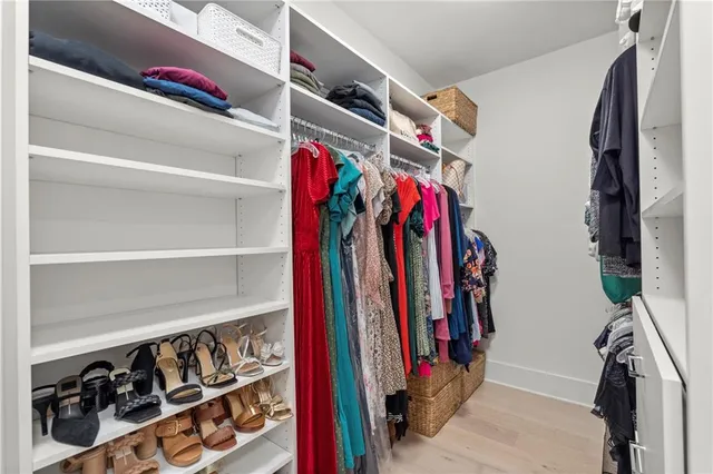 a view of a park with large trees