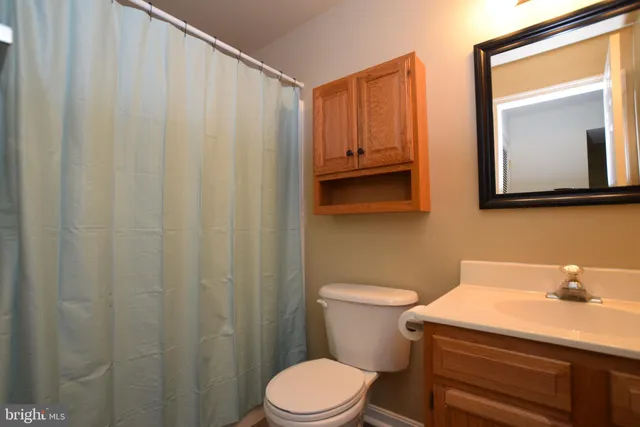 a bathroom with a sink a toilet and mirror