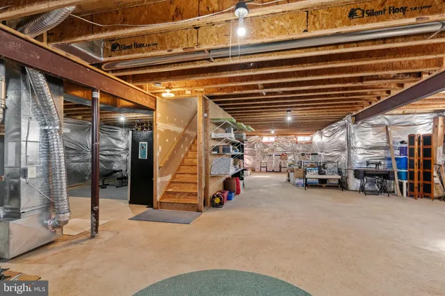 a view of a garage with storage