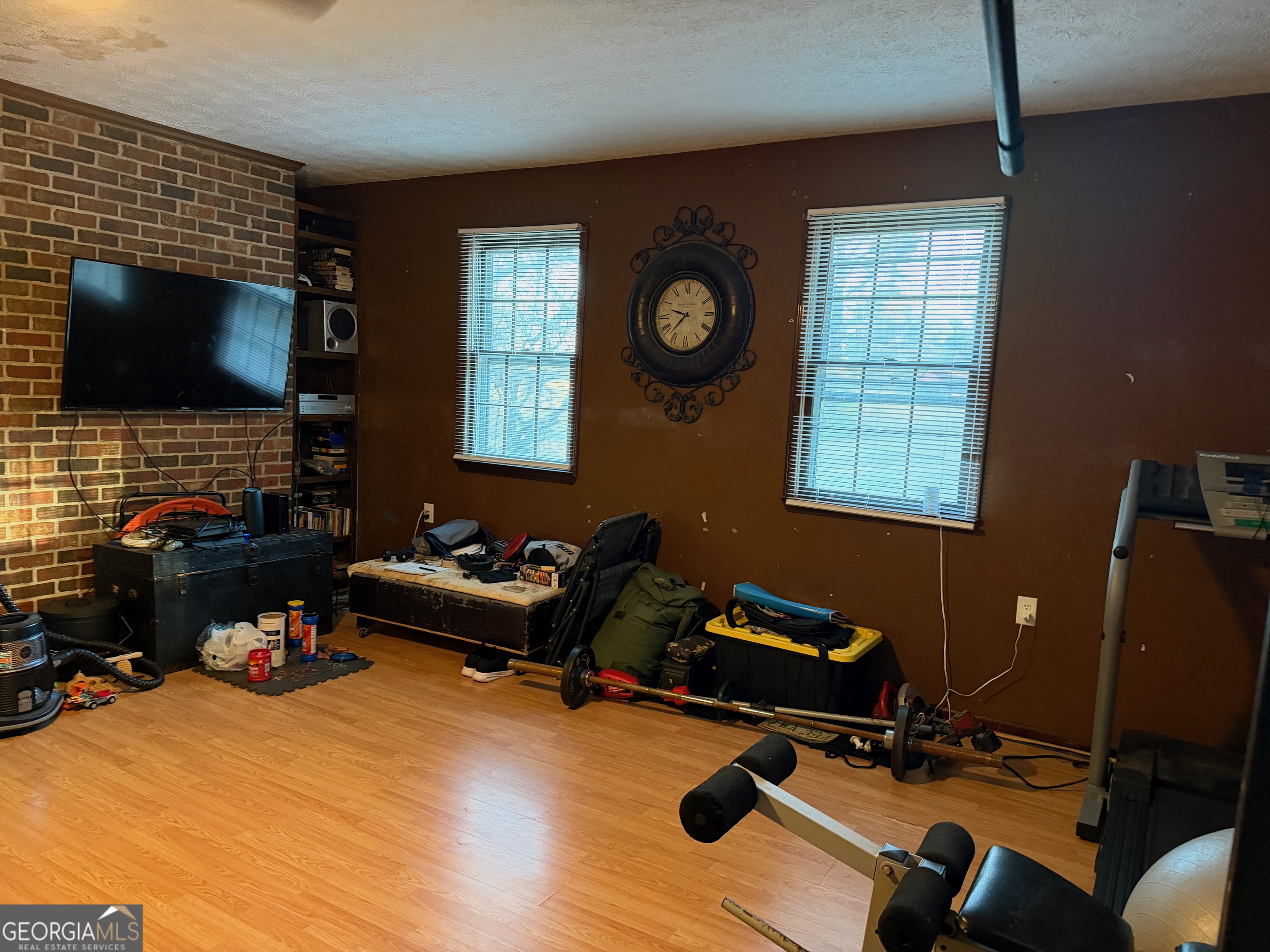 710 Armstrong Mill Road Franklin, GA 30217 - Photo 13 of 19 a living room with furniture gym equipment and a flat screen tv