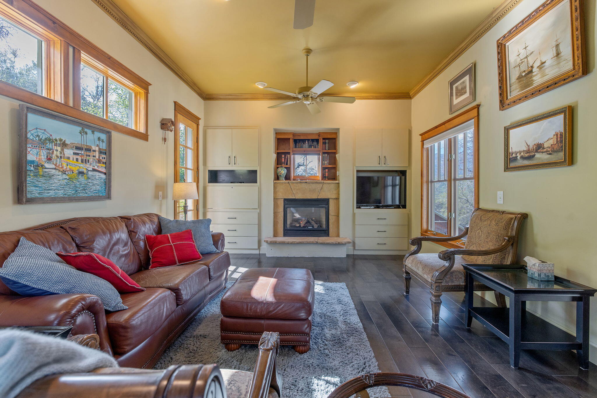 40209 Redtail Lane Three Rivers, CA 93271 - Photo 36 of 167 Living area with cozy fireplace, 10-ft ceiling and crown moldings.
