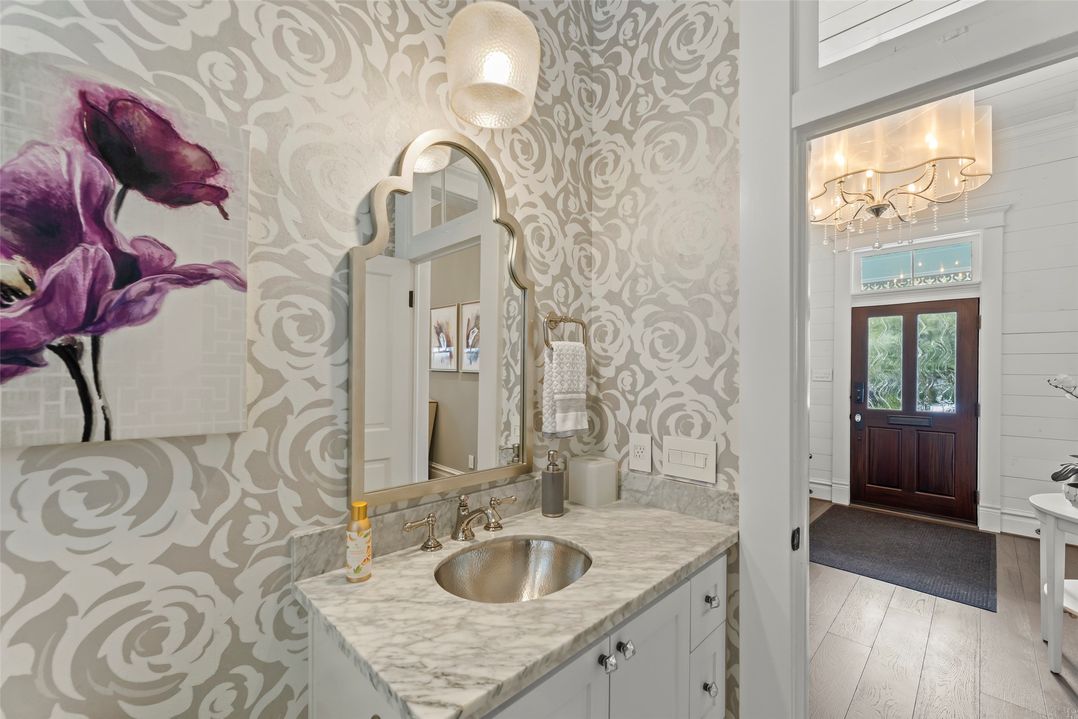 1810 Kane Street Houston, TX 77007 - Photo 9 of 47 a bathroom with a granite countertop sink and a mirror