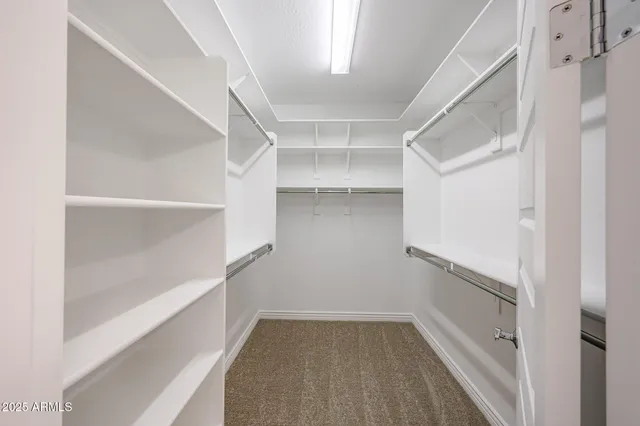 a view of walk in closet with empty racks