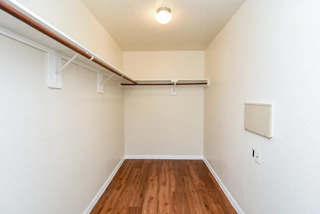 a view of small space with racks on the wall